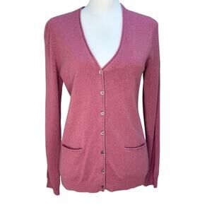 Repeat Cashmere Easy Knit Cardigan Womens Pink Button Front Size Medium